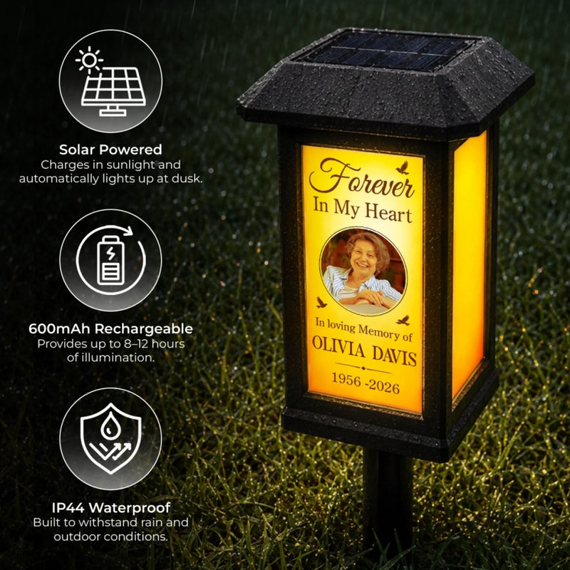 Personalized Photo Solar Garden Light - Memorial Sympathy Gifts - A Beautiful Soul Never Dies