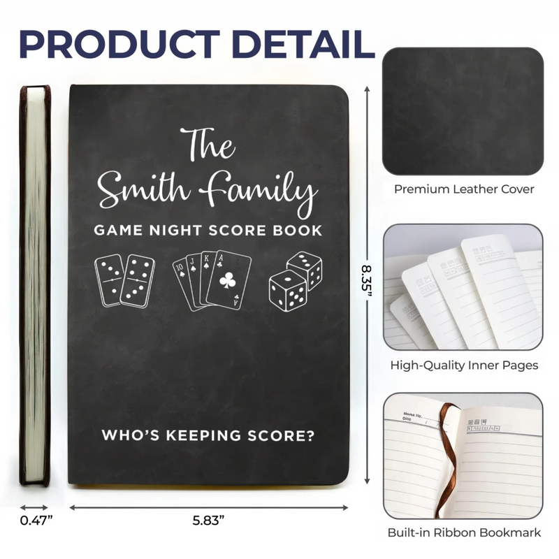 Personalized Leather Writing Journal - Gift For Family – Game Night Score Book