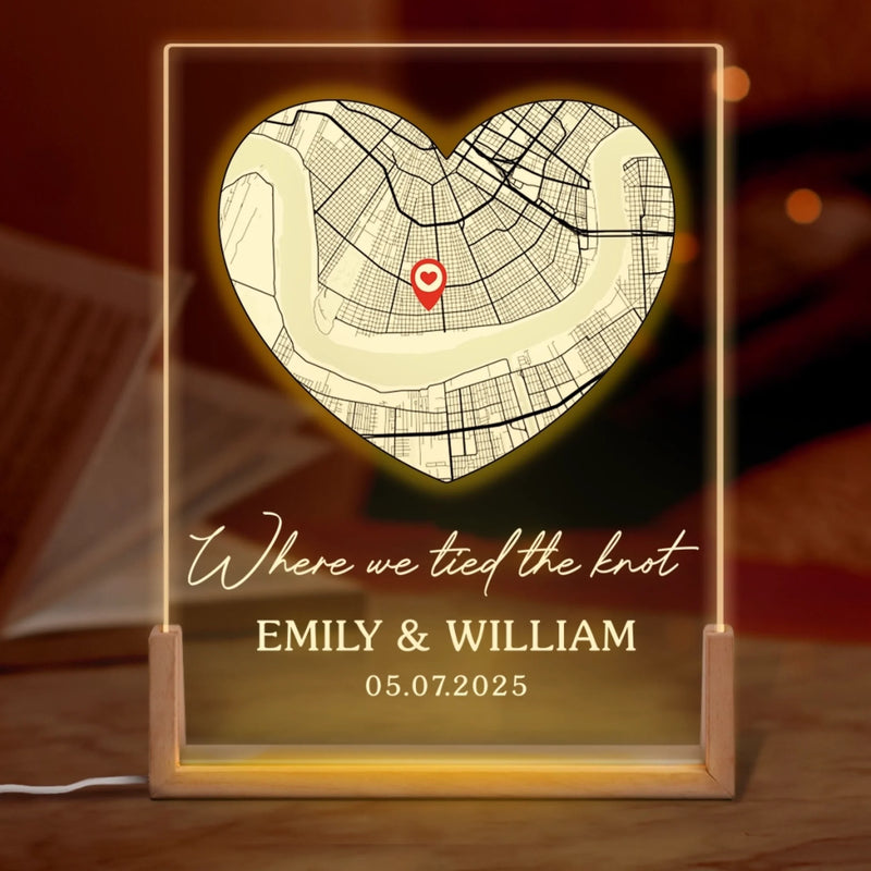Personalized Shaped 3D LED Walnut Night Light - Anniversary Wedding Gifts For Couple - Where We Tied the Knot