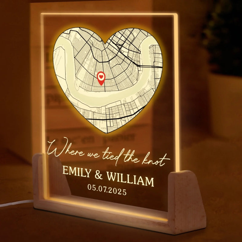 Personalized Shaped 3D LED Walnut Night Light - Anniversary Wedding Gifts For Couple - Where We Tied the Knot