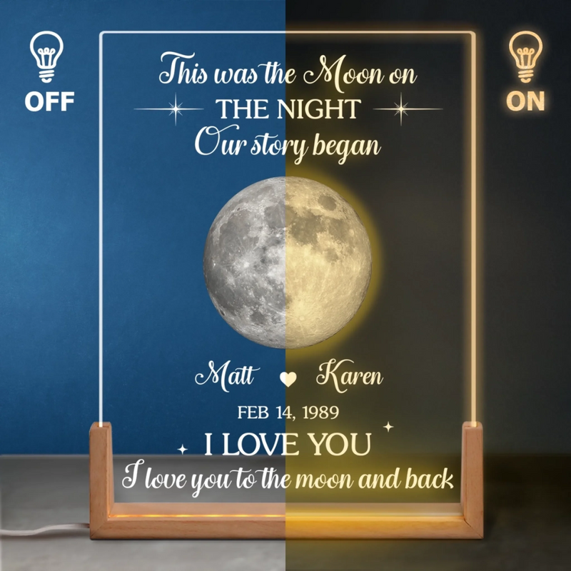 Personalized Shaped 3D LED Walnut Night Light - Anniversary Wedding Gifts For Couple - Where Our Story Began