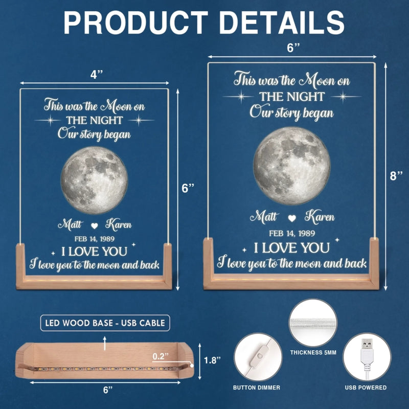 Personalized Shaped 3D LED Walnut Night Light - Anniversary Wedding Gifts For Couple - Where Our Story Began