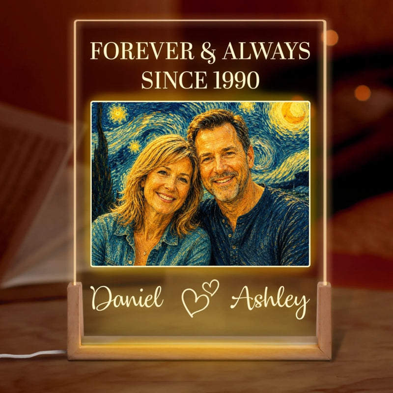 Personalized Photo Shaped 3D LED Walnut Night Light - Anniversary Wedding Gifts For Couple - Forever & Always