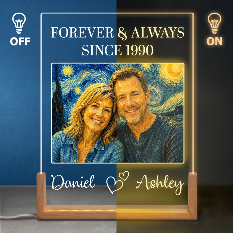 Personalized Photo Shaped 3D LED Walnut Night Light - Anniversary Wedding Gifts For Couple - Forever & Always