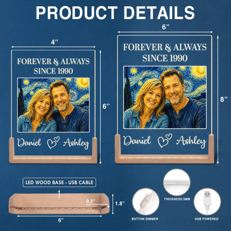 Personalized Photo Shaped 3D LED Walnut Night Light - Anniversary Wedding Gifts For Couple - Forever & Always