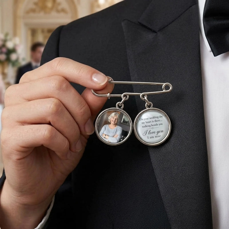 Personalized Photo Charm Lapel Pin – Meaningful Memorial Gifts For Couple – I Love You I Am Near