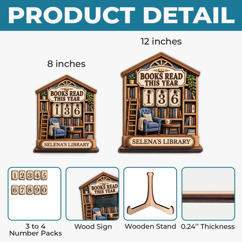Personalized Wooden Tracker Sign – Bookish Gifts For Book Lovers, Bookworms, Readers – Read More Smile More