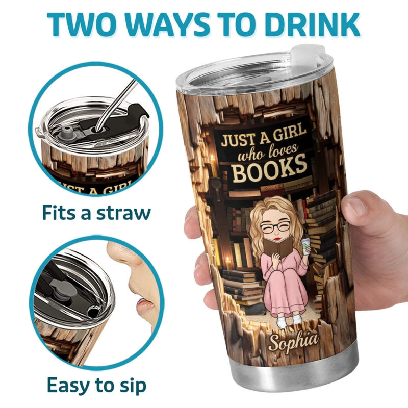 Personalized Tumbler - Gifts For Book Lovers, Bookworms, Readers - Just A Girl With A Passion For Reading