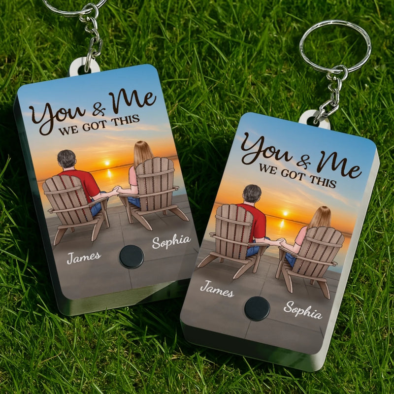Personalized Acrylic Keychain With Voice Recorder – Anniversary Wedding Gifts For Couple – Journey Together, Sunset Forever