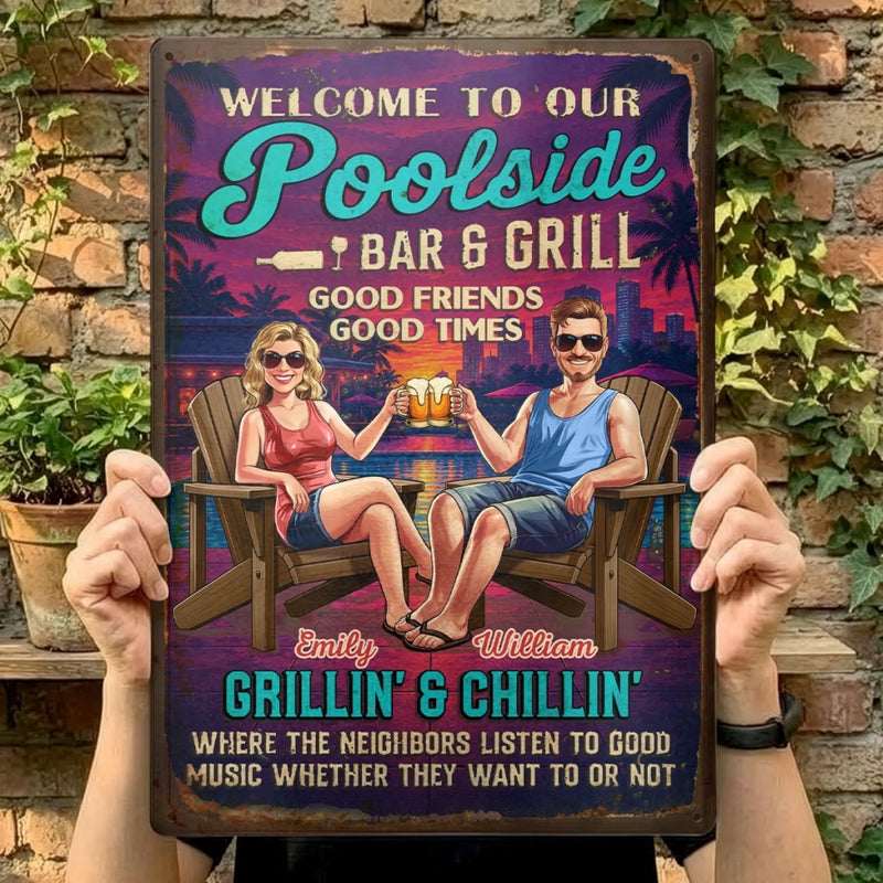 Personalized Home Decor Metal Sign – Anniversary, Poolside, Summer Gift For Couple – Naval Home Sweet Home