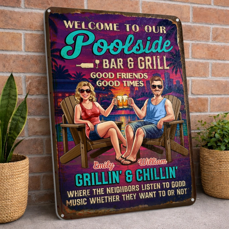 Personalized Home Decor Metal Sign – Anniversary, Poolside, Summer Gift For Couple – Naval Home Sweet Home