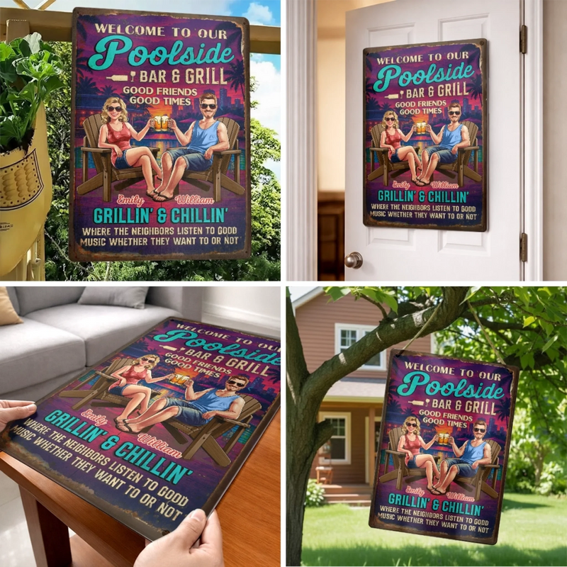 Personalized Home Decor Metal Sign – Anniversary, Poolside, Summer Gift For Couple – Naval Home Sweet Home