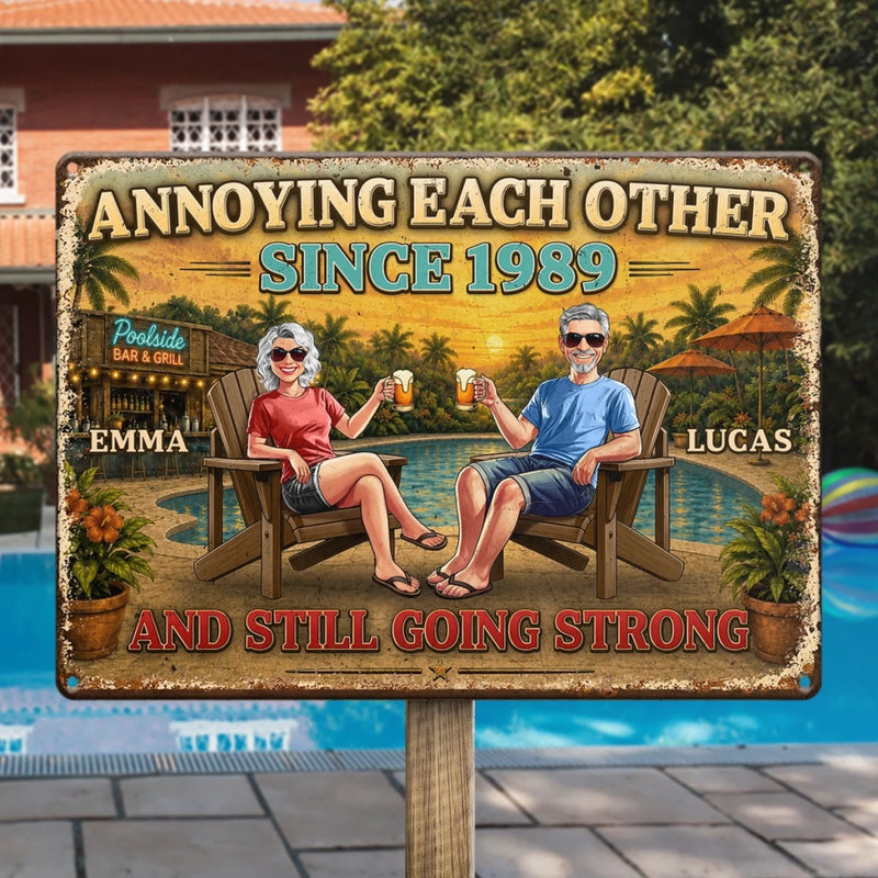 Personalized Home Decor Metal Sign – Anniversary, Poolside, Summer Gift For Couple – Our Favorite Escape, Kept Forever