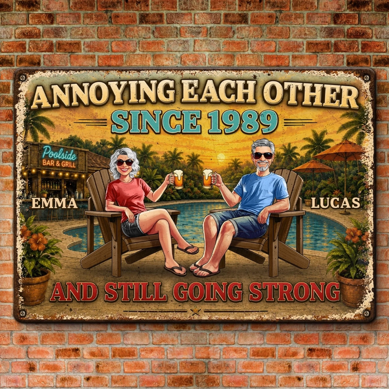 Personalized Home Decor Metal Sign – Anniversary, Poolside, Summer Gift For Couple – Our Favorite Escape, Kept Forever