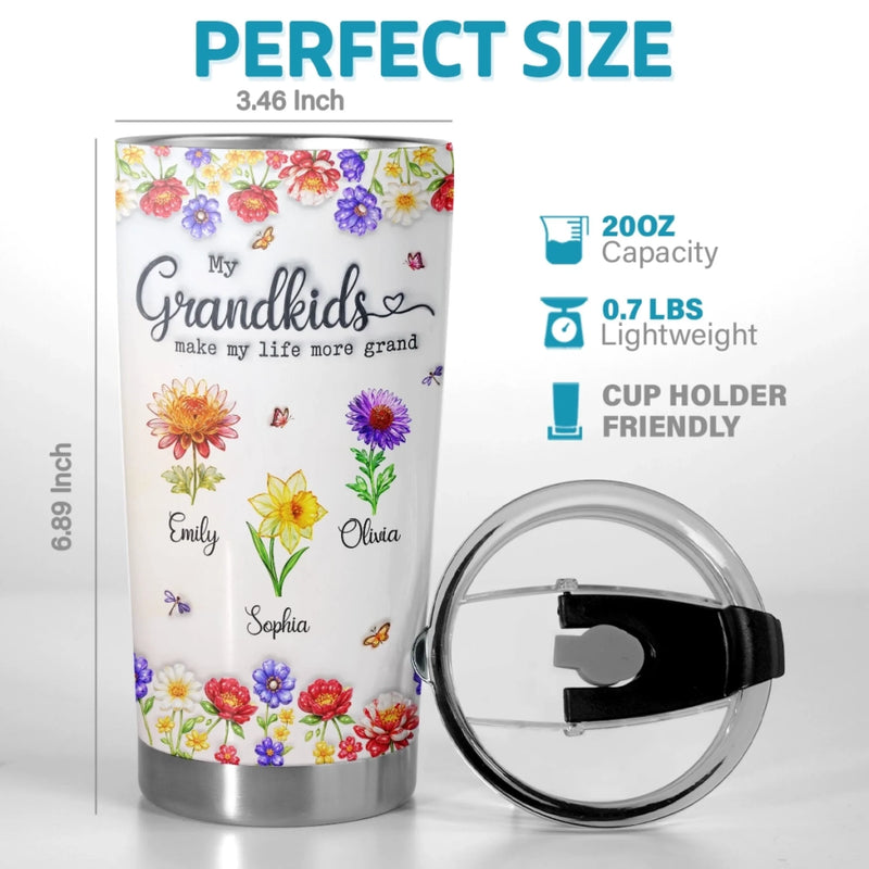 Personalized 3D Inflated Effect Printed Tumbler - Gifts For Mom, Grandma - Grandkids Make Her World Blossom