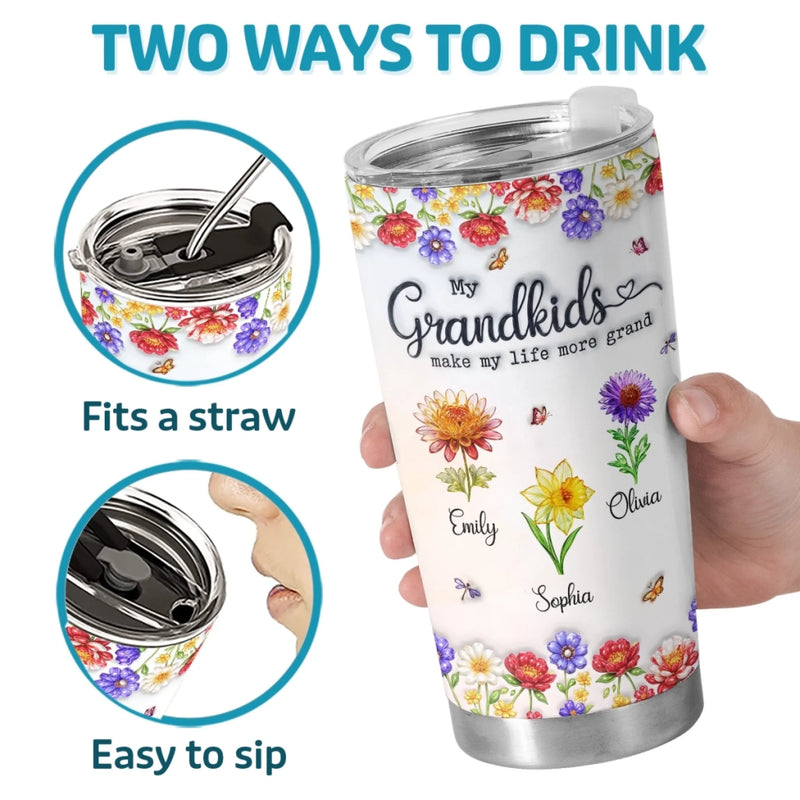 Personalized 3D Inflated Effect Printed Tumbler - Gifts For Mom, Grandma - Grandkids Make Her World Blossom