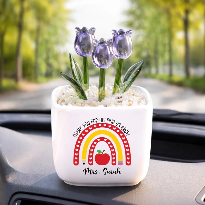 Personalized Glass Everlasting Tulips – Gifts For Teachers – Thank You For Helping Me Grow