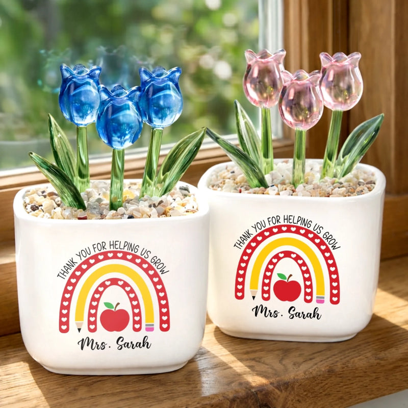 Personalized Glass Everlasting Tulips – Gifts For Teachers – Thank You For Helping Me Grow