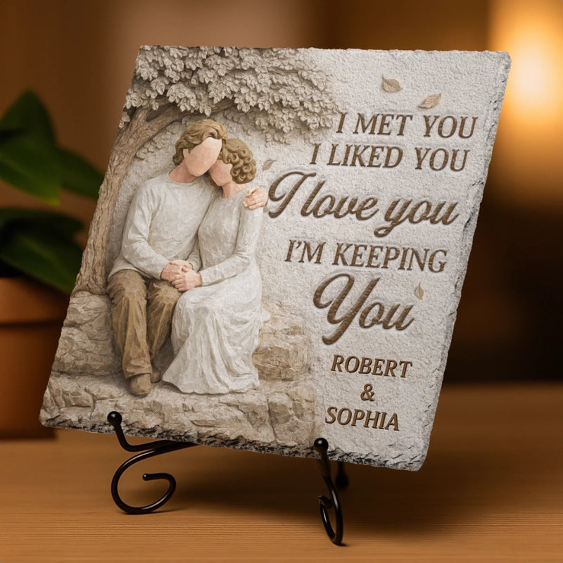 Personalized Square Shaped Stone With Stand - Anniversary Wedding Gifts For Couple - Our Love Feels Steady
