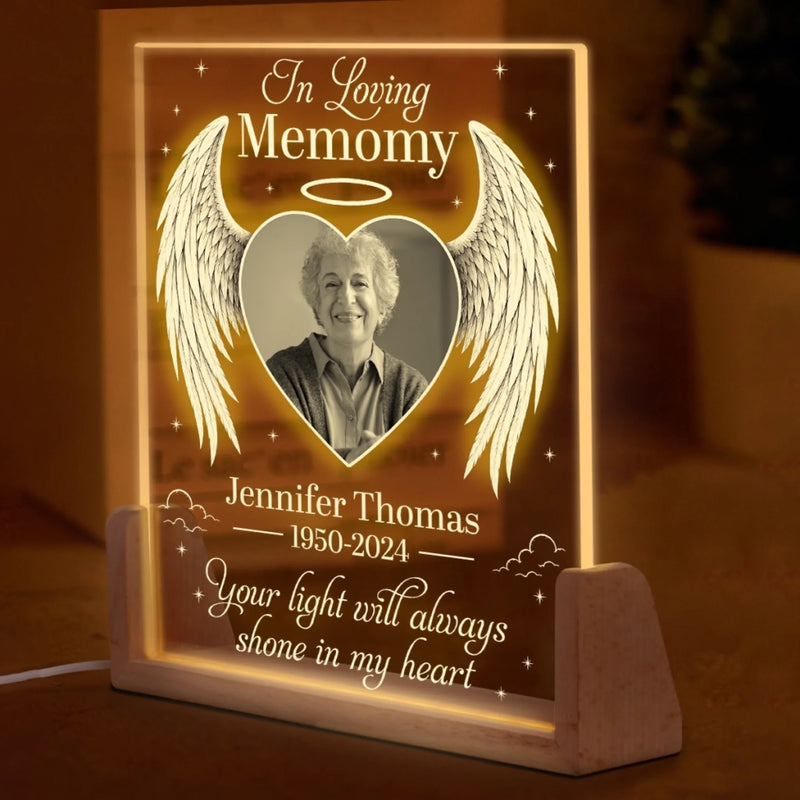Personalized Photo 3D LED Walnut Night Light - Memorial Sympathy Gift - Your Wings Were Ready