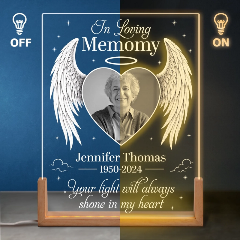 Personalized Photo 3D LED Walnut Night Light - Memorial Sympathy Gift - Your Wings Were Ready