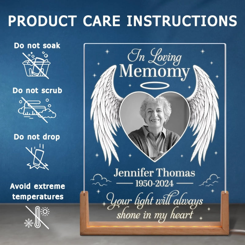 Personalized Photo 3D LED Walnut Night Light - Memorial Sympathy Gift - Your Wings Were Ready