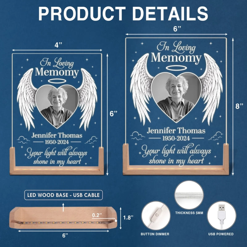 Personalized Photo 3D LED Walnut Night Light - Memorial Sympathy Gift - Your Wings Were Ready