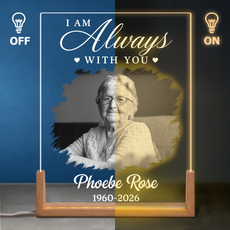 Personalized Photo 3D LED Walnut Night Light - Memorial Sympathy Gift - Forever Part Of Our Family