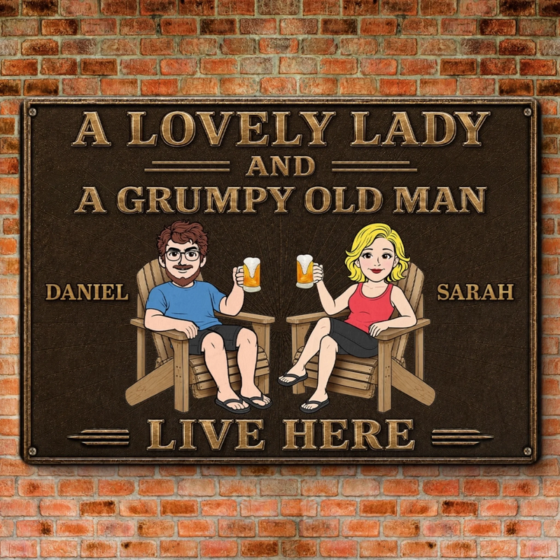 Personalized Home Decor Metal Sign – Wedding Anniversary Gift For Couple – A Sweet Lady & A Grumpy Old Man