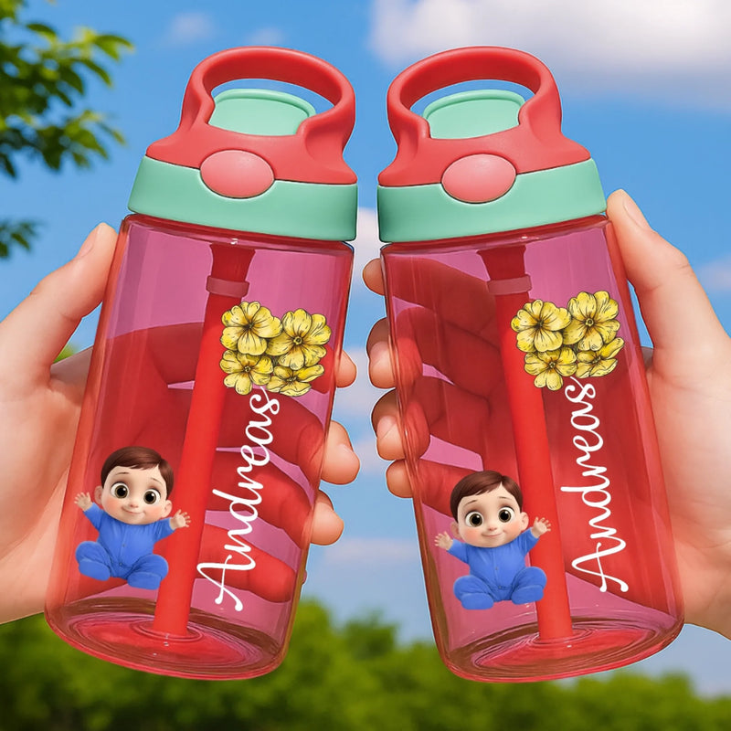 Personalized 16oz Plastic Kids Water Bottle - Back To School Gifts For Kids - Grow With Every Sip