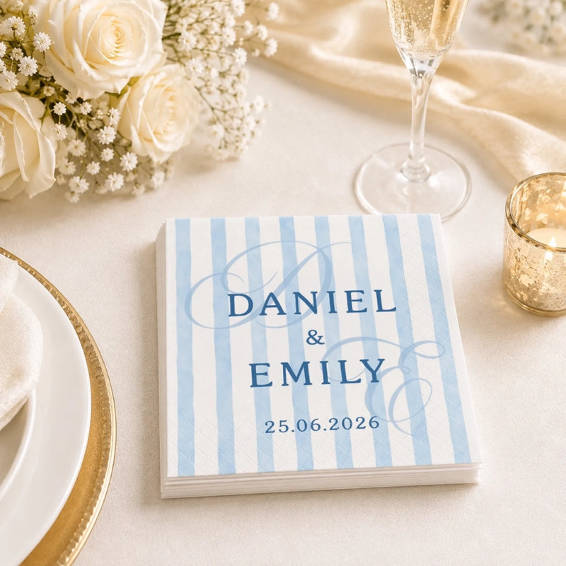 Personalized Cocktail Napkins – Wedding Keepsake Decor – Just Married, Still Smiling