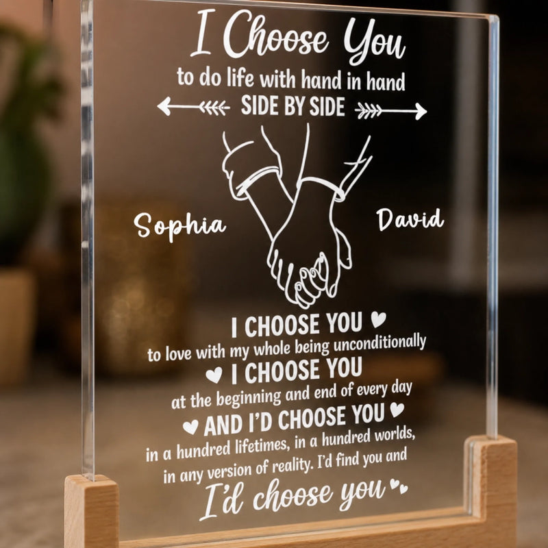 Personalized Photo 3D LED Walnut Night Light - Anniversary Wedding Gifts For Couple - I Choose You