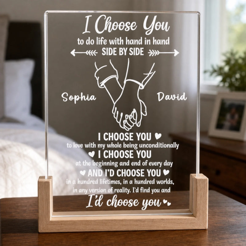 Personalized Photo 3D LED Walnut Night Light - Anniversary Wedding Gifts For Couple - I Choose You