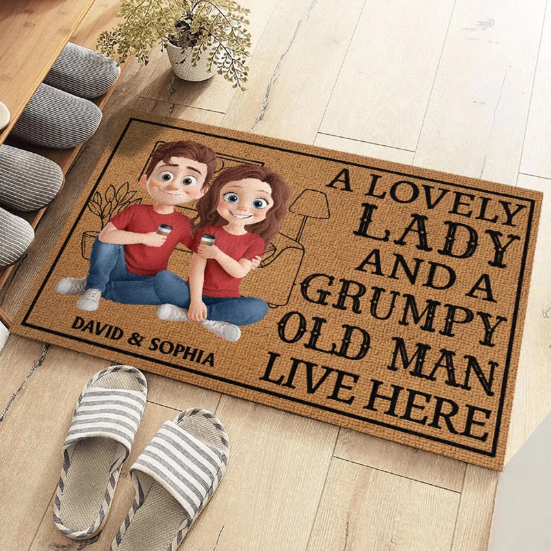 Personalized Home Decor Decorative Mat - Wedding Anniversary Gift For Couple - A Lovely Lady And A Grumpy Old Man Live Here