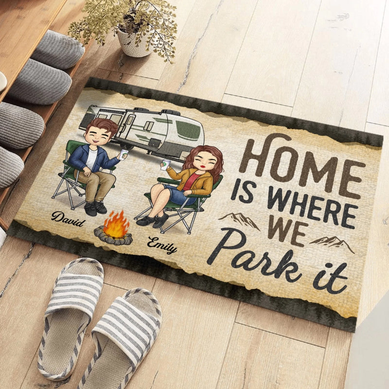 Personalized Home Decor Decorative Mat - Wedding Anniversary Gift For Couple, Campers - Home Is Where We Park It