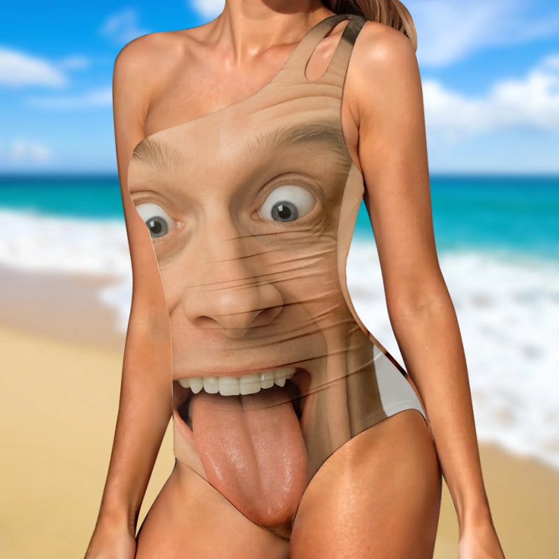 Personalized Photo One Piece Swimsuit - Summer Gifts For Women - Sun Out, Tongue Out