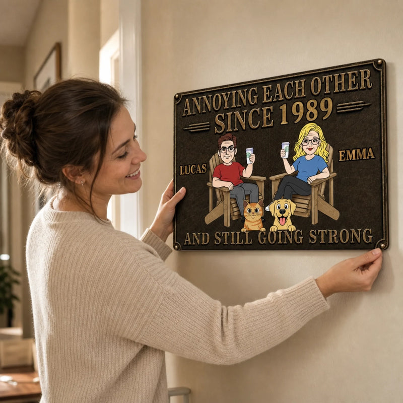 Personalized Home Decor Metal Sign - Anniversary Wedding Gifts For Couple, Pet Lovers - Still Going Strong