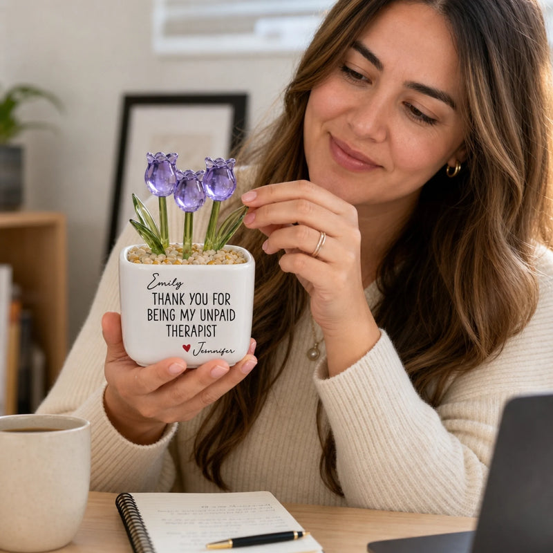 Personalized Glass Everlasting Tulips – Custom Gifts For Bestie, Best Friend - Thank You My Therapist