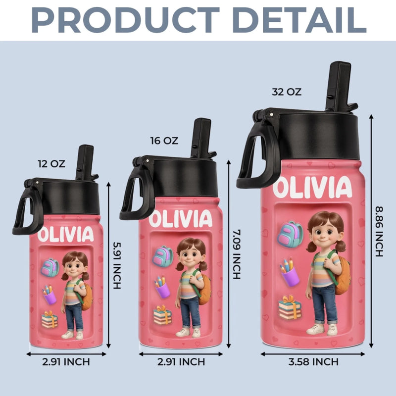 Personalized Kid Water Bottle – Back To School Gift For Kids – Brave Little Explorer