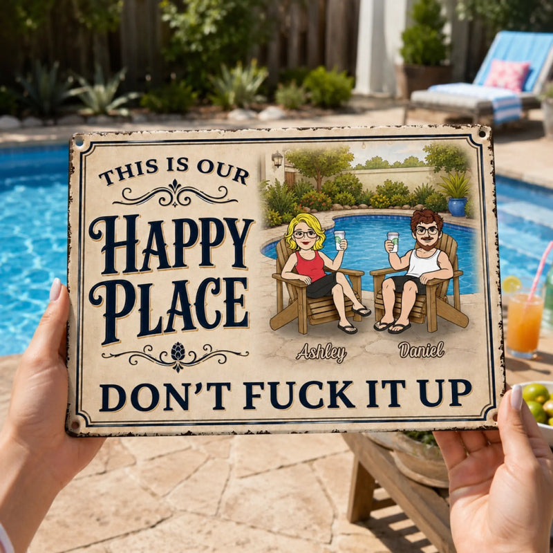 Personalized Home Decor Metal Sign - Poolside  Anniversary Gift For Couple - Sunshine, Splashes & Good Times