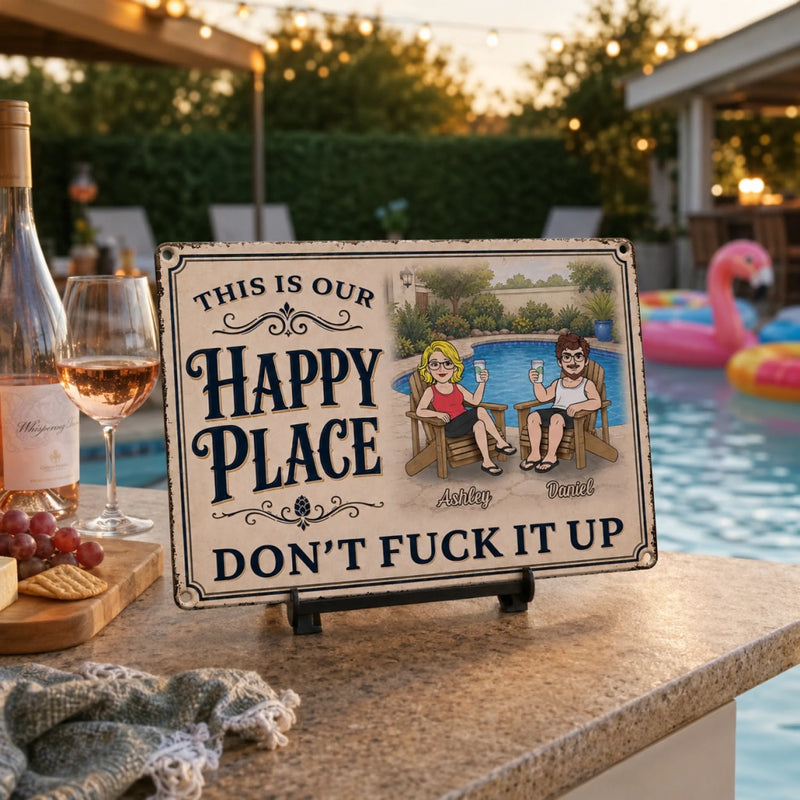 Personalized Home Decor Metal Sign - Poolside  Anniversary Gift For Couple - Sunshine, Splashes & Good Times