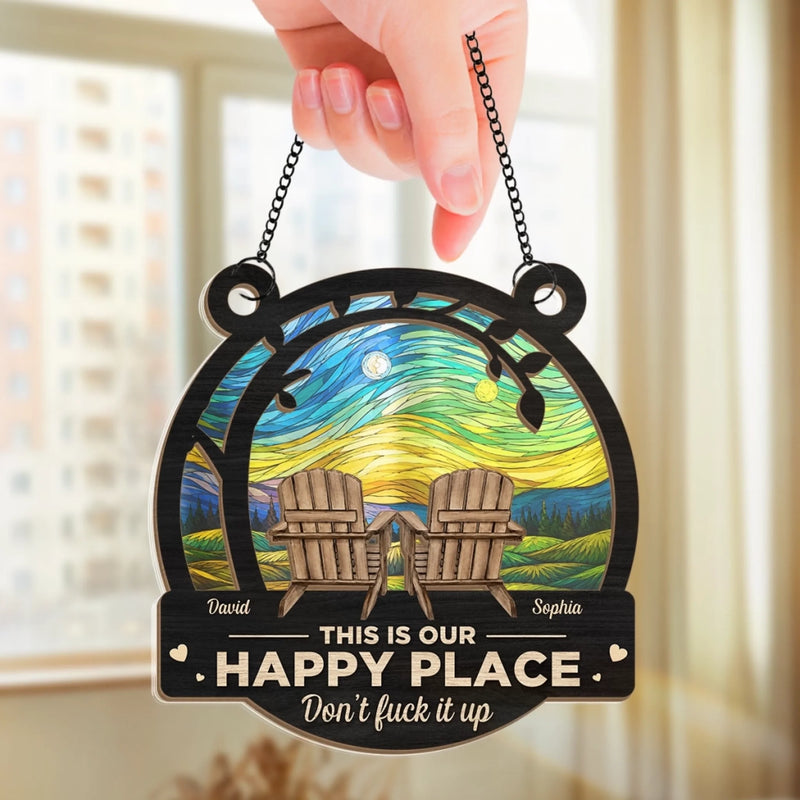 Personalized Window Hanging Suncatcher Ornament – Wedding Anniversary Gift For Couple – Too Late To Escape Now