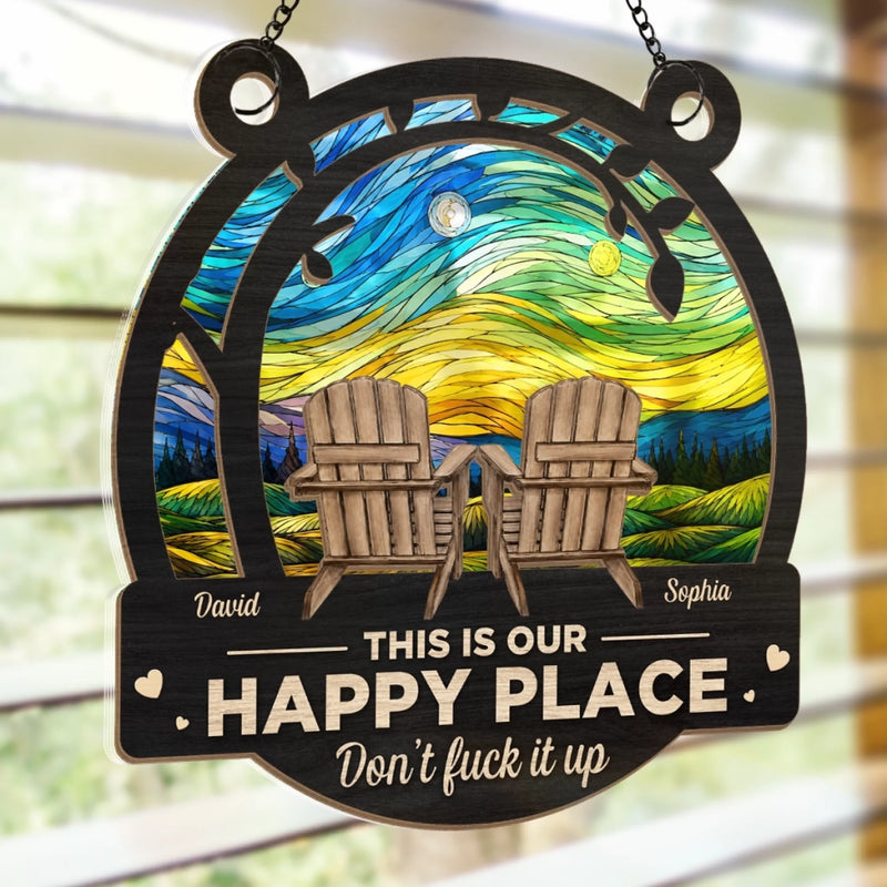 Personalized Window Hanging Suncatcher Ornament – Wedding Anniversary Gift For Couple – Too Late To Escape Now