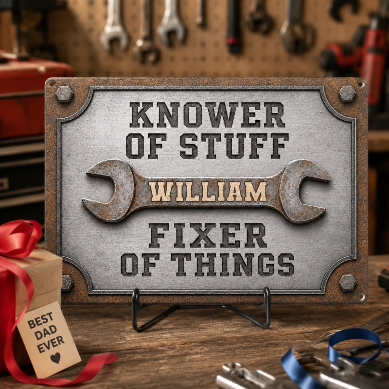Personalized Home Decor Metal Sign – Gift For Man – Knower Of Stuff, Fixer Of Things