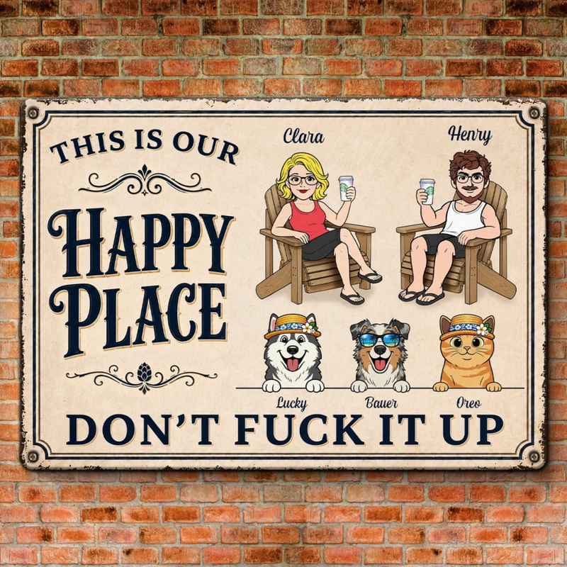 Personalized Home Decor Metal Sign - Wedding Anniversary Gift For Couple, Pet Lovers - Our Favorite Place to Be
