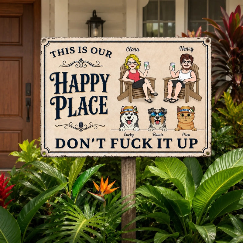 Personalized Home Decor Metal Sign - Wedding Anniversary Gift For Couple, Pet Lovers - Our Favorite Place to Be