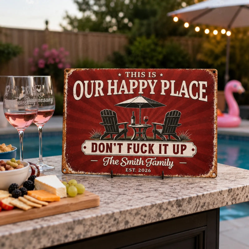 Personalized Home Decor Metal Sign - Wedding Anniversary Gifts For Husband, Wife, Couple - Love, Laughter & Cocktails