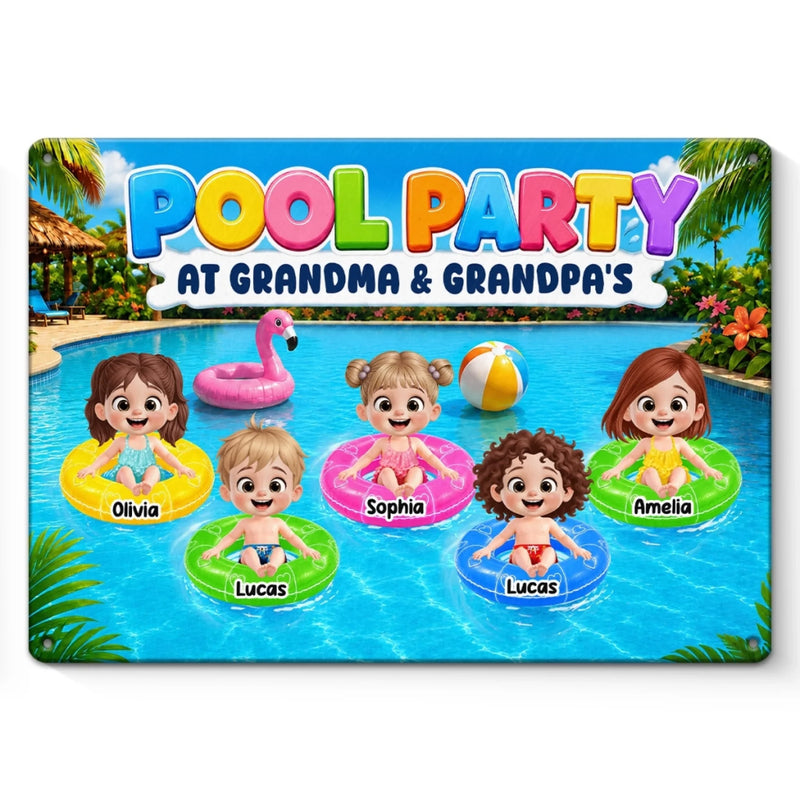 Personalized Home Decor Metal Sign - Poolside, Summer Gift For Grandma, Grandpa, Family - Sunshine And Sweet Memories