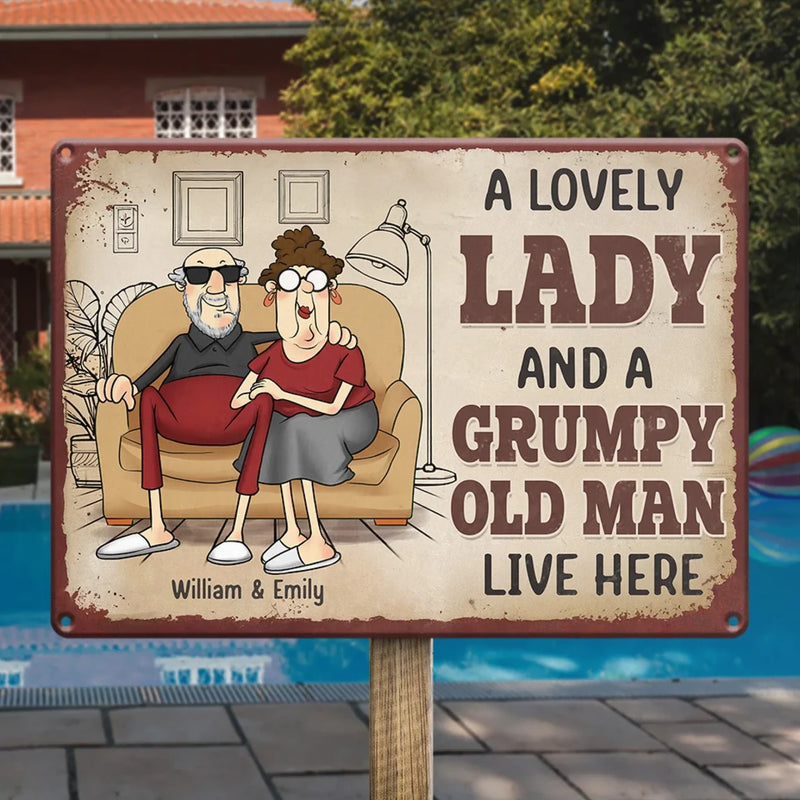 Personalized Home Decor Metal Sign - Wedding Anniversary Gift For Husband, Wife, Couple - Happily Ever After, With A Side Of Grump