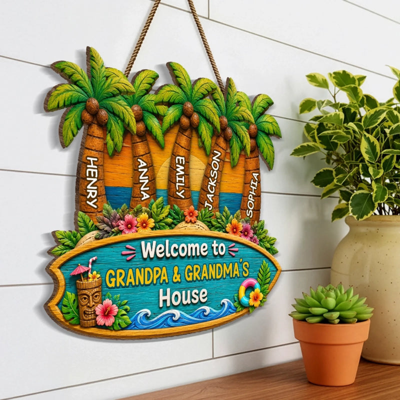 Personalized Wood Sign - Poolside, Summer Gift For Grandma, Grandpa, Family - Grandkids Pool Party